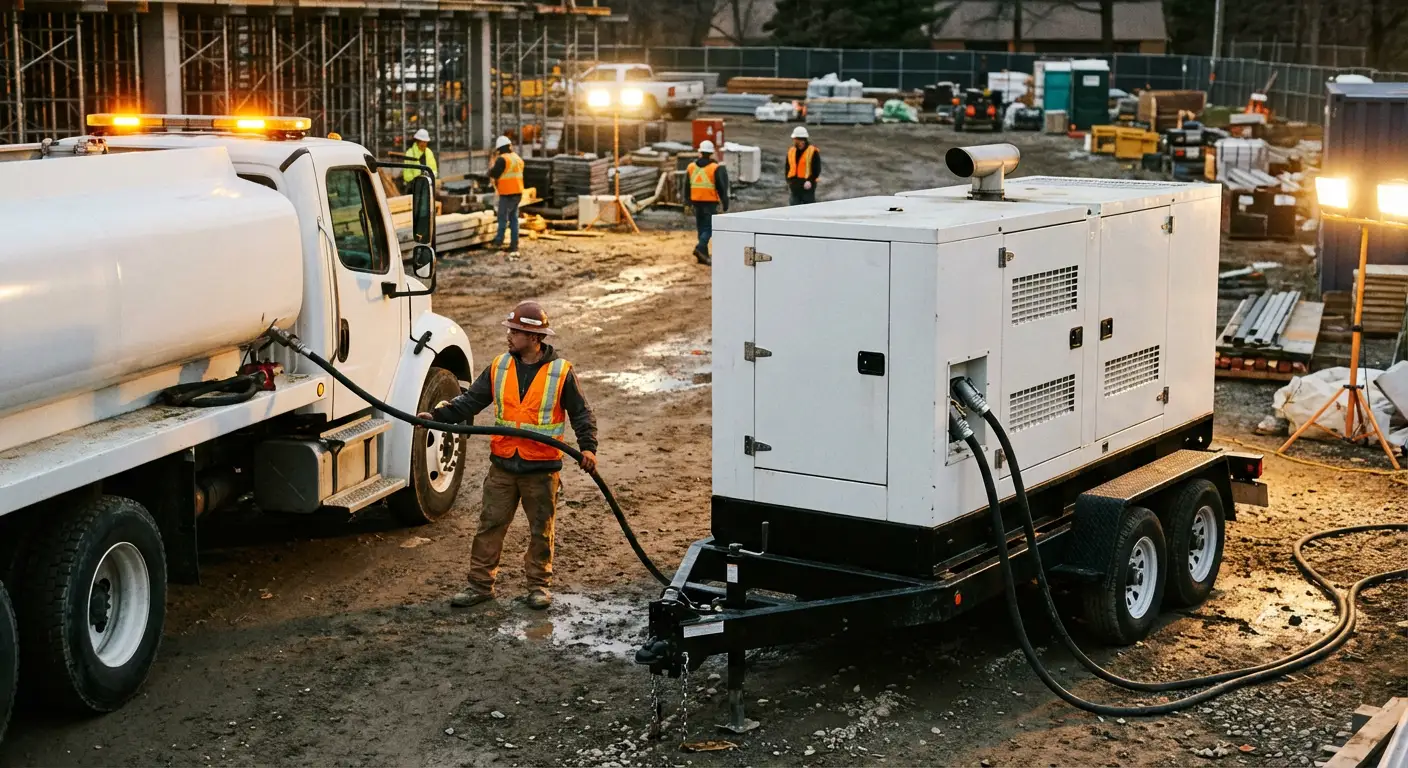 Mobile diesel fueling truck servicing a commercial generator in Southampton, NY